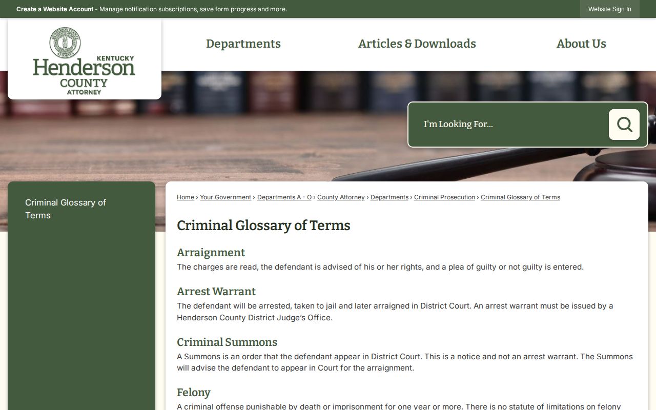 Henderson County criminal glossary for warrants and court process